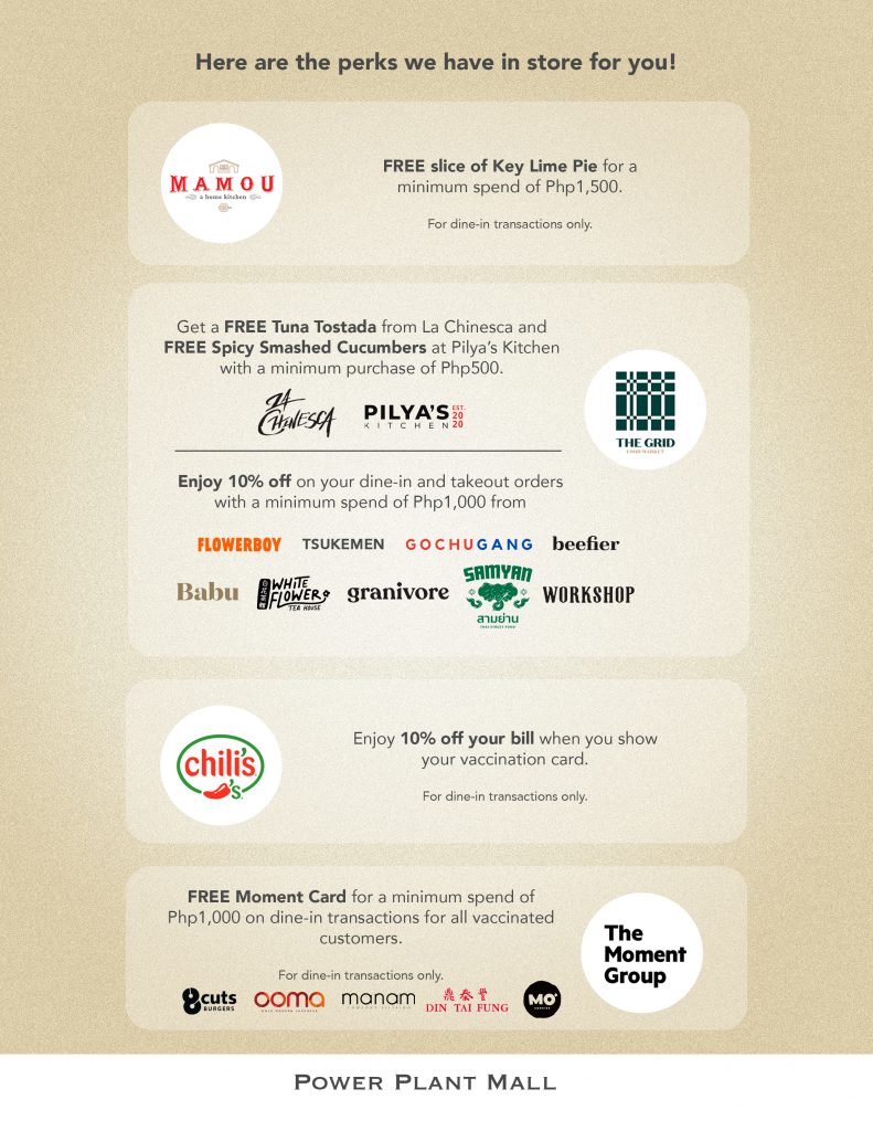 power plant mall vaccination discounts perks rockwell